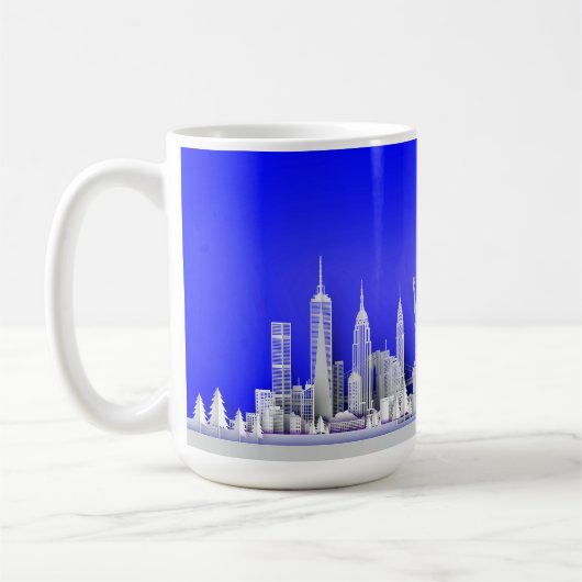 Santa Over New York City Christmas Blue Mug Koffiemok (Links)