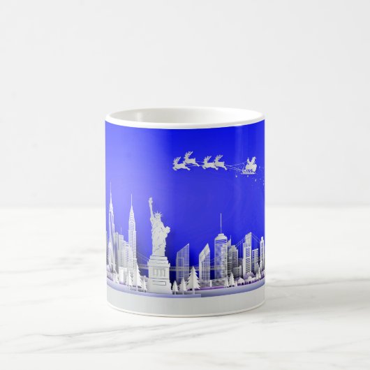 Santa Over New York City Christmas Blue Mug Koffiemok (Center)