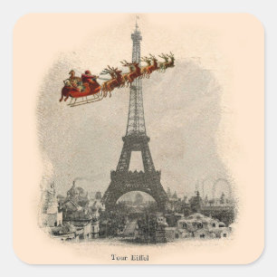 Santa over Paris Kerst sticker