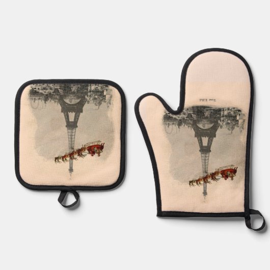  Santa over Paris Kerstmis Potholder Set (Voorkant)