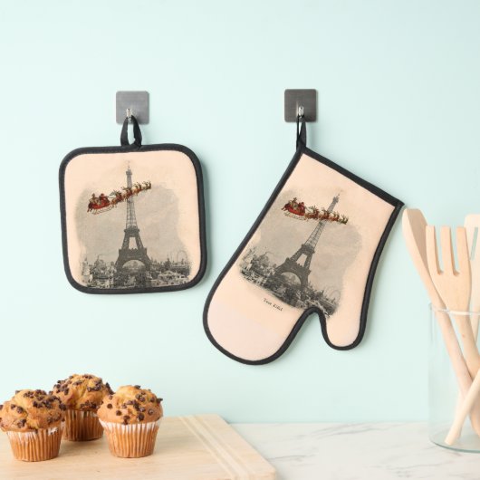  Santa over Paris Kerstmis Potholder Set (Insitu(Ophanging))