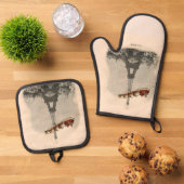  Santa over Paris Kerstmis Potholder Set (Top down)