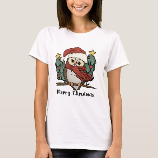 Santa Owl Christmas T Shirt (Voorkant)