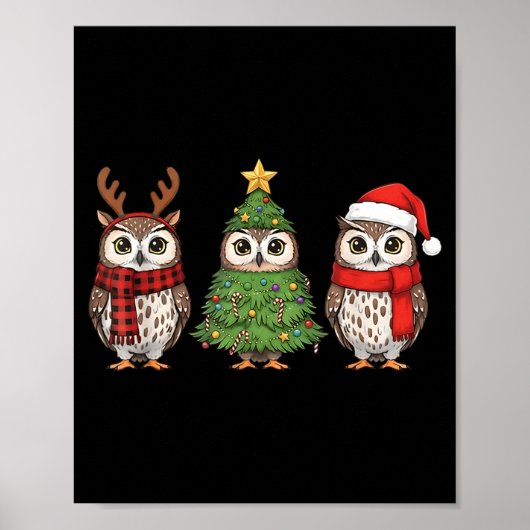 Santa Owl Christmas Tree Owl Lover Animal Xmas Paj Poster (Voorkant)