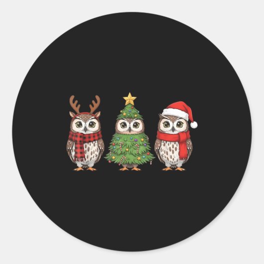 Santa Owl Christmas Tree Owl Lover Animal Xmas Paj Ronde Sticker (Voorkant)