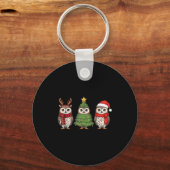 Santa Owl Christmas Tree Owl Lover Animal Xmas Paj Sleutelhanger (Voorkant)