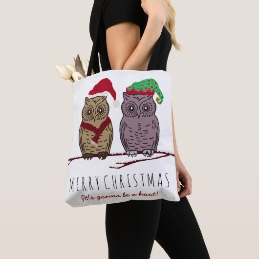 Santa Owl en Elf Owl Canvas tas (Dichtbij)