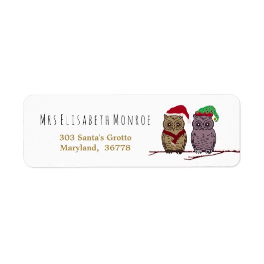 Santa Owl en Elf Owl Etiket (Voorkant)