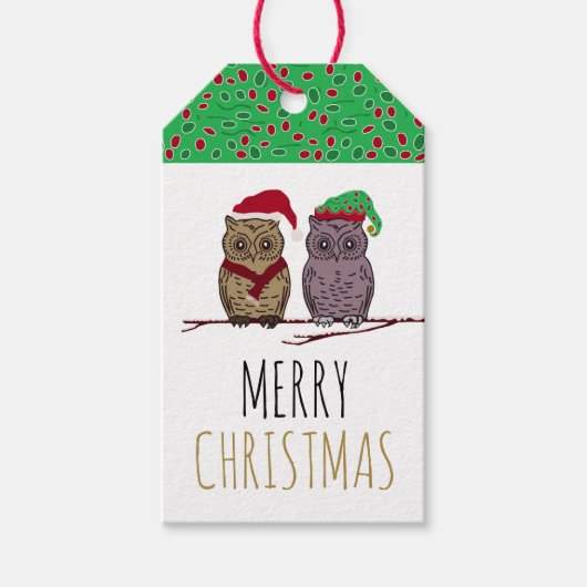 Santa Owl en Elf Owl Gift Labels Cadeaulabel (Voorkant)