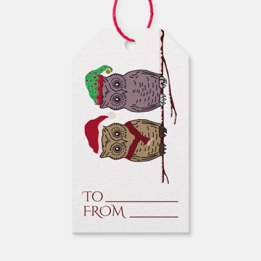 Santa Owl en Elf Owl Gift Labels Cadeaulabel (Achterkant)