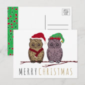 Santa Owl en Elf Owl Holiday Briefkaart (Voorkant / Achterkant)