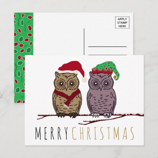 Santa Owl en Elf Owl Holiday Briefkaart (Voorkant / Achterkant)
