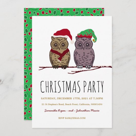 Santa Owl en Elf Owl Holiday Card Feestdagenkaart (Voorkant / Achterkant)