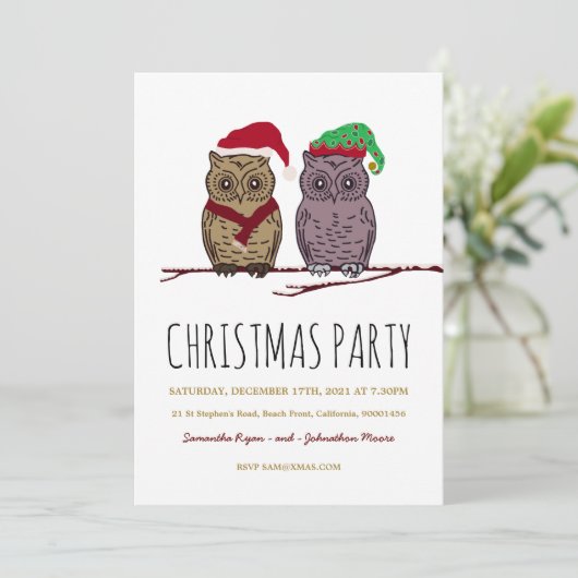 Santa Owl en Elf Owl Holiday Card Feestdagenkaart (Staand voorkant)