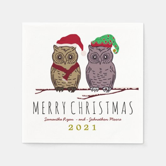 Santa Owl en Elf Owl Napkin Servet (Voorkant)