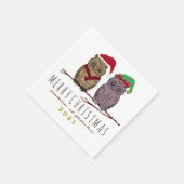 Santa Owl en Elf Owl Napkin Servet (Hoek)