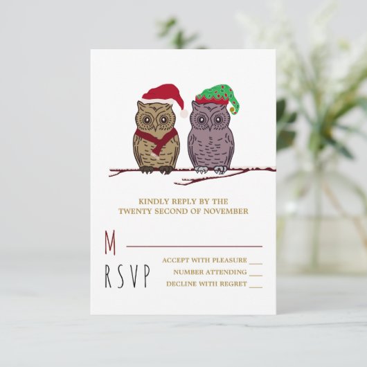 Santa Owl en Elf Owl RSVP (Staand voorkant)
