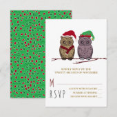 Santa Owl en Elf Owl RSVP Kaartje (Voorkant / Achterkant)