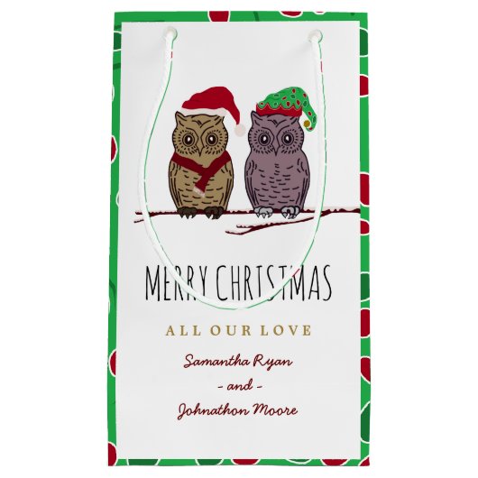Santa Owl en Elf Owl Small Gift Bag Klein Cadeauzakje (Voorkant)