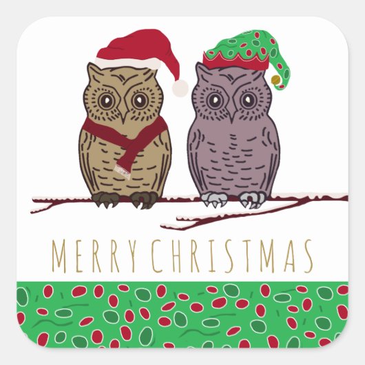 Santa Owl en Elf Owl Square Sticker (Voorkant)