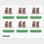 Santa Owl en Elf Owl Square Sticker (Vel)