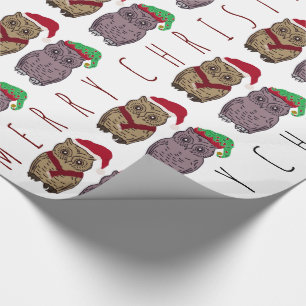 Santa Owl en Elf Owl Wrapping Paper Cadeaupapier