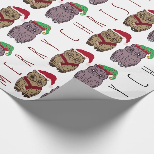 Santa Owl en Elf Owl Wrapping Paper Cadeaupapier (Hoek)
