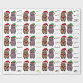 Santa Owl en Elf Owl Wrapping Paper Cadeaupapier (Vlak)