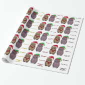 Santa Owl en Elf Owl Wrapping Paper Cadeaupapier (Uitgerold)