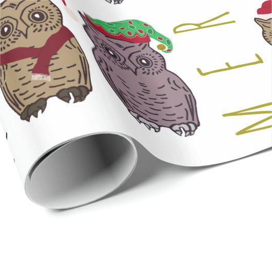 Santa Owl en Elf Owl Wrapping Paper Cadeaupapier (Rol Hoek)