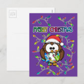 Santa owl en kerstverlichting feestdagenkaart (Voorkant / Achterkant)