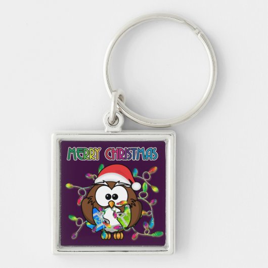 Santa owl en kerstverlichting sleutelhanger (Voorkant)
