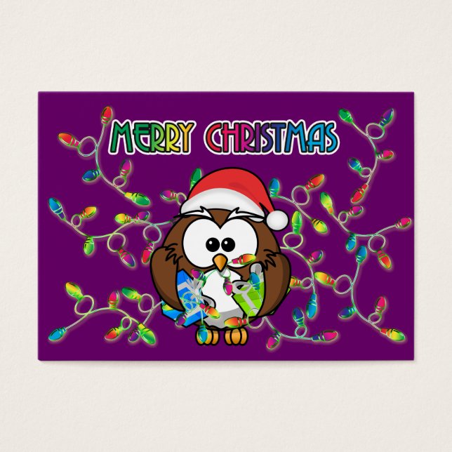 Santa owl en kerstverlichting visitekaartjes (Voorkant)