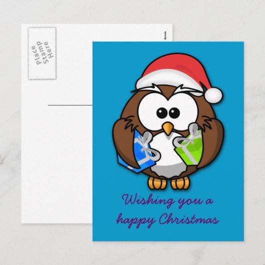 Santa owl feestdagenkaart (Voorkant / Achterkant)