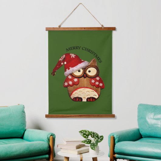 Santa Owl met een rode kersthoed Hangend Wandkleed (Woonkamer)
