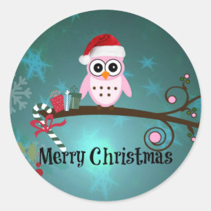 Santa Owl, schattig en knuffel Ronde Sticker