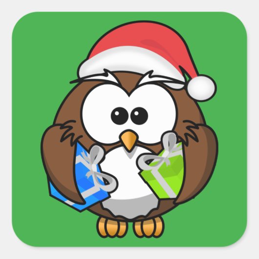 SANTA OWL VIERKANTE STICKER (Voorkant)