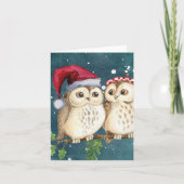 Santa Owls met petten Kerst Kaart (Voorkant)