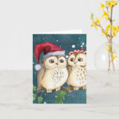 Santa Owls met petten Kerst Kaart (Gele Bloem)