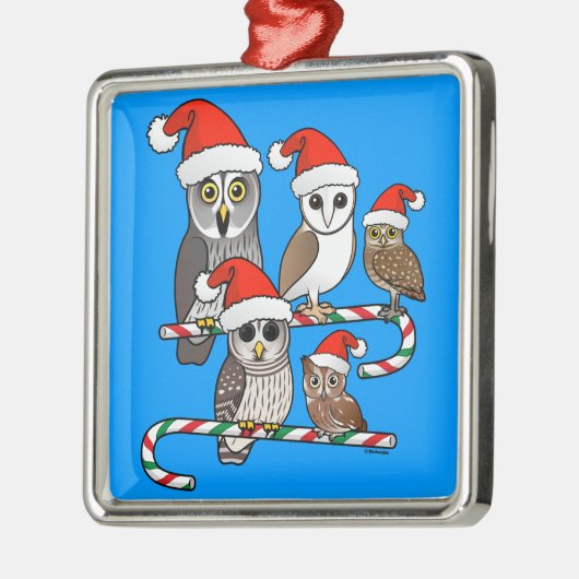 Santa Owls Metalen Ornament (Links)