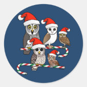 Santa Owls Ronde Sticker (Voorkant)