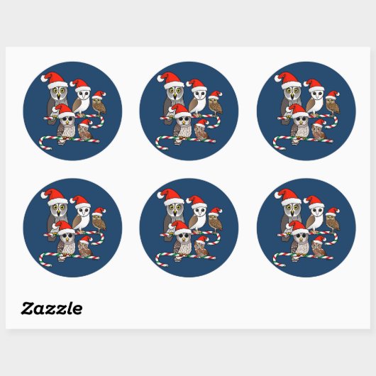 Santa Owls Ronde Sticker (Vel)