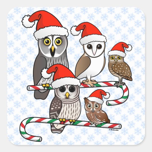 Santa Owls Vierkante Sticker (Voorkant)