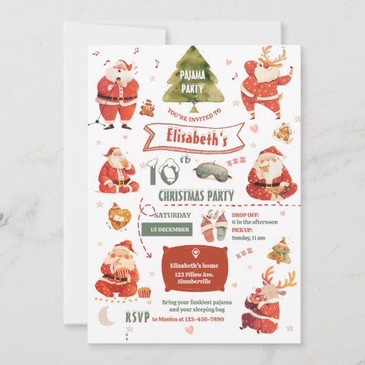 Santa Pajama Party Verjaardag Uitnodiging (Voorkant)