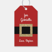 Santa pak gouden riem gepersonaliseerde kerst cadeaulabel (Voorkant)