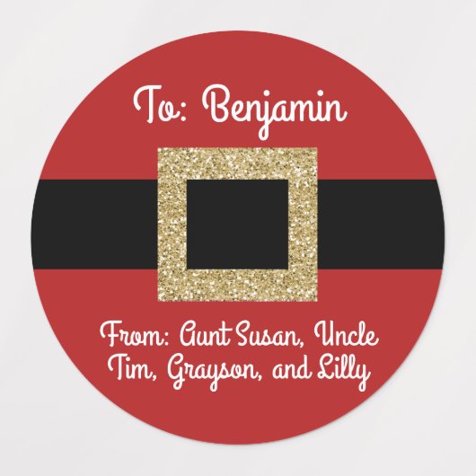 Santa pak gouden riem kerst gepersonaliseerd labels (Design 2)