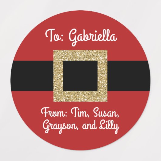 Santa pak gouden riem kerst gepersonaliseerd labels (Design 1)