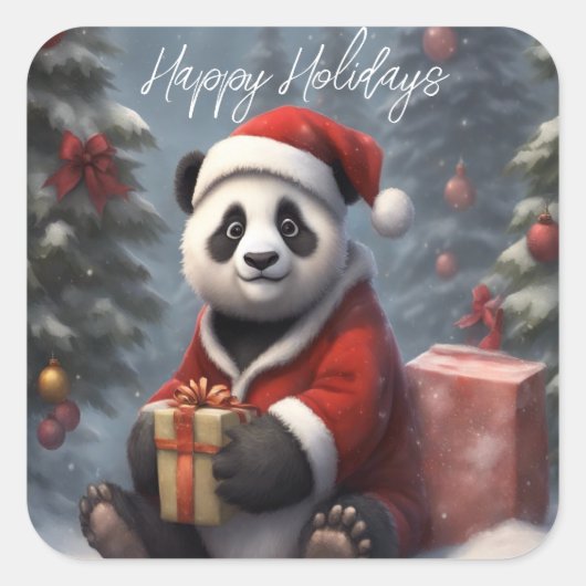 Santa Panda Beer Vierkante Sticker (Voorkant)