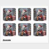 Santa Panda Beer Vierkante Sticker (Vel)