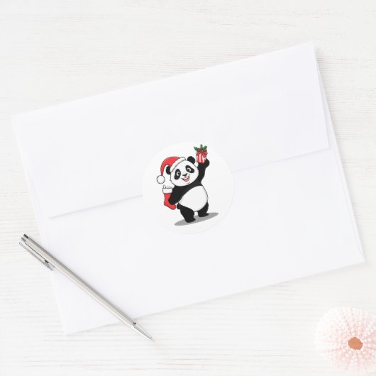 Santa Panda Kerstmis Ronde Sticker (Envelop)